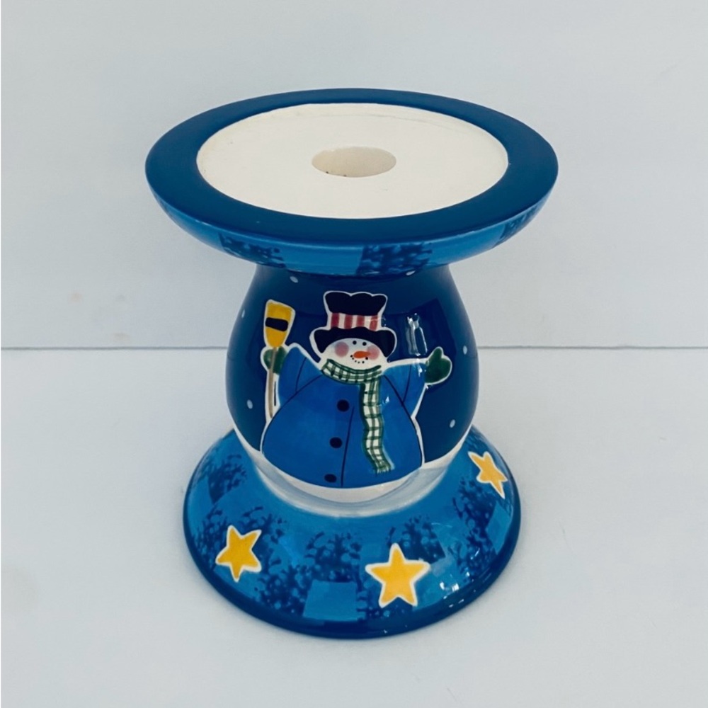 Snowman Ceramic Candle Holder By Sandi Gore Evans Christmas Holiday 5” x 4.25”